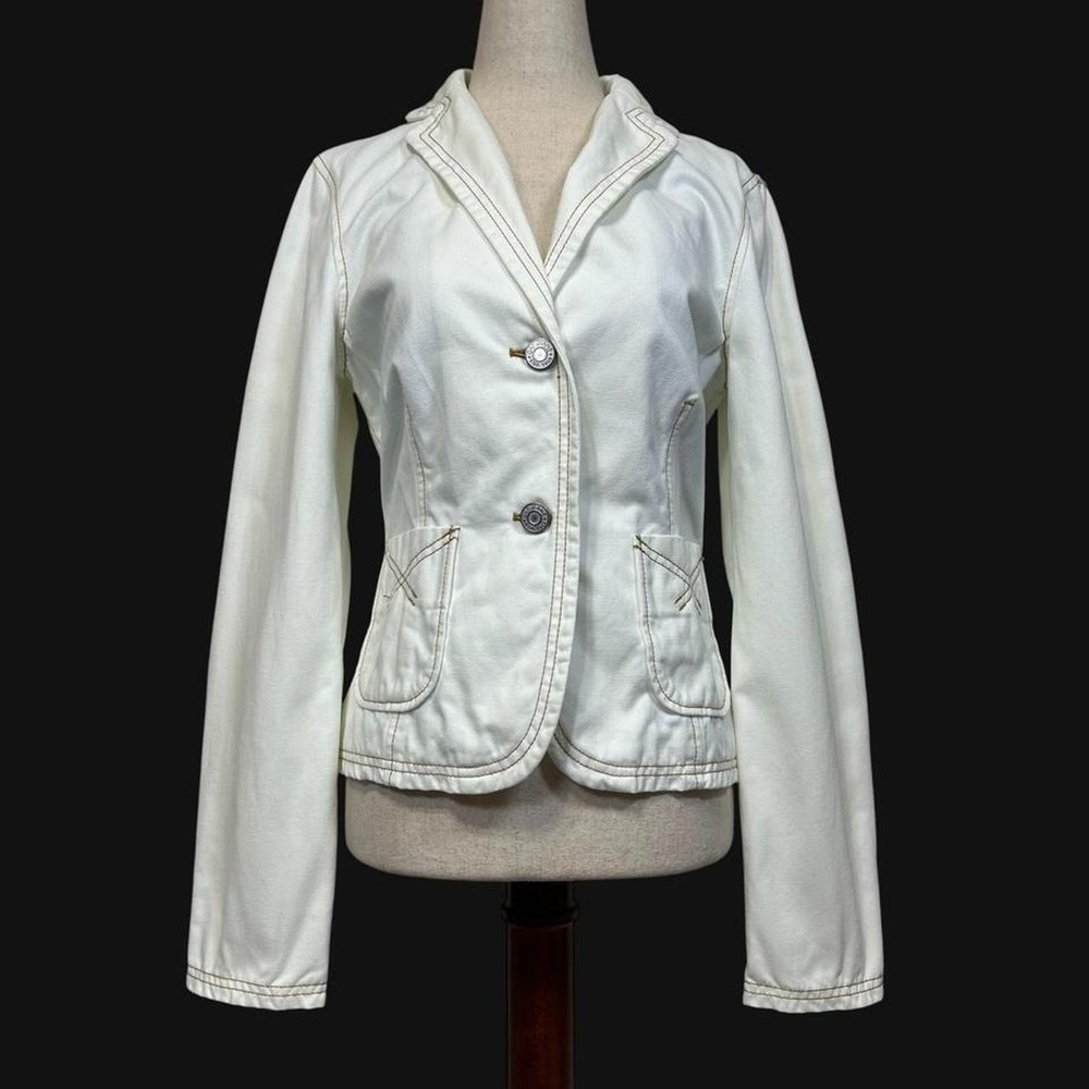 Y2K Cream Blazer Jacket Fitted Office Business Corpcore Womens 6 Minimalist